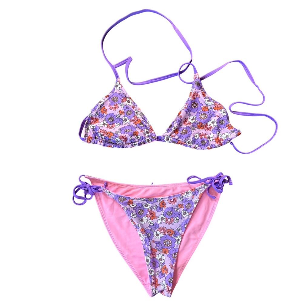 Wild Fable Bikini Set Women Medium Purple Pink Floral Reversible Two Piece
